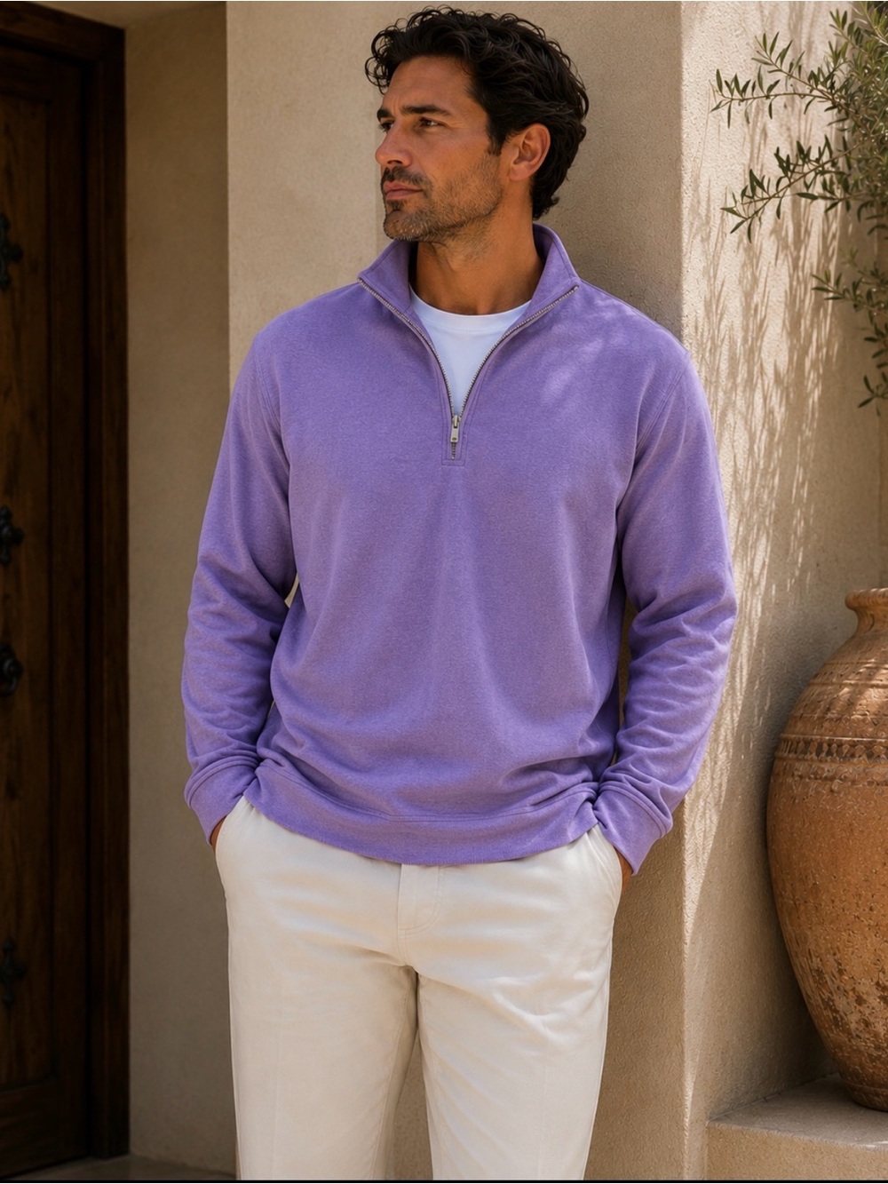 Peter Millar Lavender Quarter-Zip Fleece Pullover